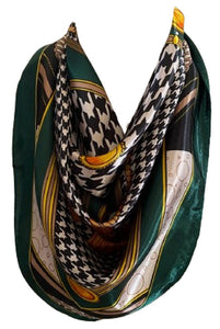 Women’s Houndstooth Print Silk Scarf Satin Large Square Bandana Neck Hair Scarf, Beach Bandanas, Head Scarves, Neckerchief