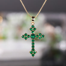 Load image into Gallery viewer, Women’s Crystal Cross Pendant Necklace – Gold-Tone Chain Religious Jewelry Gift for Everyday Wear