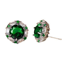 Load image into Gallery viewer, Women’s Luxury Round Cubic Zirconia Stud Earrings with White Crystal Halo – Elegant Silver-Tone Bridal &amp; Party Jewelry