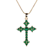 Load image into Gallery viewer, Women’s Crystal Cross Pendant Necklace – Gold-Tone Chain Religious Jewelry Gift for Everyday Wear