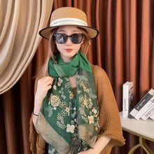 Load image into Gallery viewer, Luxury Scarf Wrapped in Floral Embroidery Long Soft Gauze Headscarf Shawl