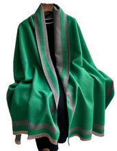 Load image into Gallery viewer, Scarf Shack Double-Sided Winter Shawl – Soft Thick Warm Oversized Blanket Scarf Wrap with Elegant Contrast Border – Autumn &amp; Winter Fashion Cloak