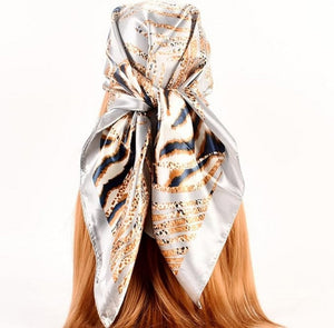 Scarf Shack Women’s Silk Feel Square Hair Neck Scarf Sleeping Headscarf, Striped Leopard Animal Print Fashion Bandana