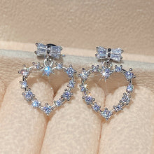 Load image into Gallery viewer, Women’s Bow Design Heart Shaped Dangle Earrings Cubic Zirconia Crystal Wedding Party Jewelry, Fashion Jewellery