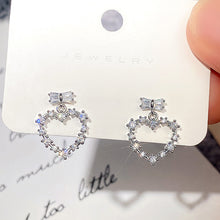 Load image into Gallery viewer, Women’s Bow Design Heart Shaped Dangle Earrings Cubic Zirconia Crystal Wedding Party Jewelry, Fashion Jewellery