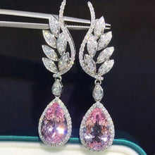 Load image into Gallery viewer, Women’s Full Cubic Zirconia Angel Wings Pink Pear Shaped Dangle Earrings Cubic Zirconia Bling Crystal Wedding Party Jewelry, Fashion Jewellery, Pendant Earrings
