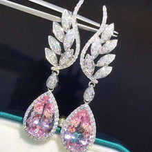Load image into Gallery viewer, Women’s Full Cubic Zirconia Angel Wings Pink Pear Shaped Dangle Earrings Cubic Zirconia Bling Crystal Wedding Party Jewelry, Fashion Jewellery, Pendant Earrings