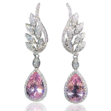 Load image into Gallery viewer, Women’s Full Cubic Zirconia Angel Wings Pink Pear Shaped Dangle Earrings Cubic Zirconia Bling Crystal Wedding Party Jewelry, Fashion Jewellery, Pendant Earrings