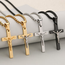 Load image into Gallery viewer, Unisex Stainless Steel Bible Verse JESUS Cross Necklace for Inspiring Lord's Prayer Cross Pendant Jewelry Gift