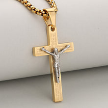 Load image into Gallery viewer, Unisex Stainless Steel Bible Verse JESUS Cross Necklace for Inspiring Lord's Prayer Cross Pendant Jewelry Gift