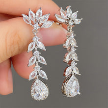 Load image into Gallery viewer, Women’s Marquise Cut Leaf Cubic Zircon Stud Long Earring for Wedding Party, Girl's Fashion Jewelry