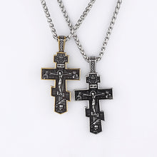 Load image into Gallery viewer, Christian Orthodox Crucifix Jesus Cross Russian Greek Pendant Stainless Steel Religious Necklace
