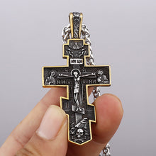 Load image into Gallery viewer, Christian Orthodox Crucifix Jesus Cross Russian Greek Pendant Stainless Steel Religious Necklace