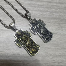 Load image into Gallery viewer, Saint Michael Vintage Archangel St Michael Protect Us Stainless Steel Cross Pendant Retro Jewelry Cross Necklace