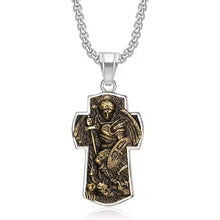 Load image into Gallery viewer, Saint Michael Vintage Archangel St Michael Protect Us Stainless Steel Cross Pendant Retro Jewelry Cross Necklace