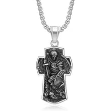 Load image into Gallery viewer, Saint Michael Vintage Archangel St Michael Protect Us Stainless Steel Cross Pendant Retro Jewelry Cross Necklace