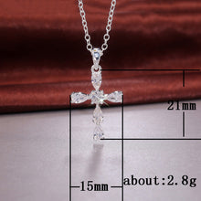 Load image into Gallery viewer, New Style Pear Shaped Cubic Zirconia Pendant Silver Color Unique Design Fashion Jewelry Cute Cross Necklace Women