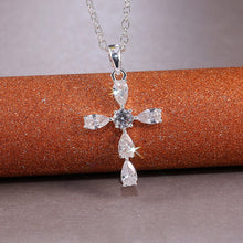 Load image into Gallery viewer, New Style Pear Shaped Cubic Zirconia Pendant Silver Color Unique Design Fashion Jewelry Cute Cross Necklace Women
