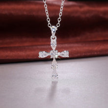 Load image into Gallery viewer, New Style Pear Shaped Cubic Zirconia Pendant Silver Color Unique Design Fashion Jewelry Cute Cross Necklace Women