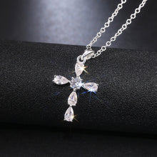 Load image into Gallery viewer, New Style Pear Shaped Cubic Zirconia Pendant Silver Color Unique Design Fashion Jewelry Cute Cross Necklace Women