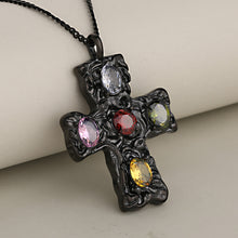 Load image into Gallery viewer, Oval Gemstone Pendant Hammered Stainless Steel Cross Pendant Christian Cross Necklace Men's Religious Jesus Crucifix