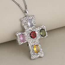 Load image into Gallery viewer, Oval Gemstone Pendant Hammered Stainless Steel Cross Pendant Christian Cross Necklace Men's Religious Jesus Crucifix
