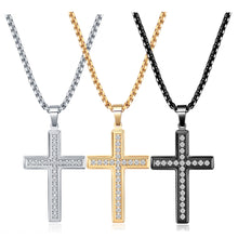 Load image into Gallery viewer, Fashion Jewelry Gold Diamond Cross Necklace Stainless Steel Zircon Cross Pendant Necklace for Men
