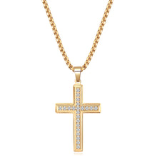 Load image into Gallery viewer, Fashion Jewelry Gold Diamond Cross Necklace Stainless Steel Zircon Cross Pendant Necklace for Men