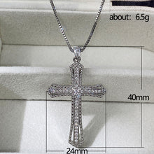 Load image into Gallery viewer, New Style Cross Shaped Shiny Micro Paved Cubic Zirconia Pendant Silver Color Unique Design Fashion Jewelry Cross Necklace Women