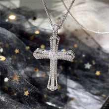 Load image into Gallery viewer, New Style Cross Shaped Shiny Micro Paved Cubic Zirconia Pendant Silver Color Unique Design Fashion Jewelry Cute Heart Cross Necklace Women