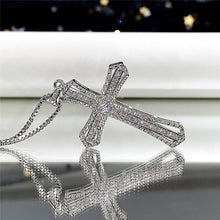 Load image into Gallery viewer, New Style Cross Shaped Shiny Micro Paved Cubic Zirconia Pendant Silver Color Unique Design Fashion Jewelry Cute Heart Cross Necklace Women