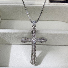 Load image into Gallery viewer, New Style Cross Shaped Shiny Micro Paved Cubic Zirconia Pendant Silver Color Unique Design Fashion Jewelry Cross Necklace Women