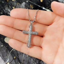 Load image into Gallery viewer, New Style Cross Shaped Shiny Micro Paved Cubic Zirconia Pendant Silver Color Unique Design Fashion Jewelry Cross Necklace Women