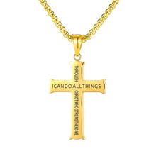 Load image into Gallery viewer, Philippians 4:13 Bible Verse Cross Pendant Men's Stainless Steel Christian Cross Necklace
