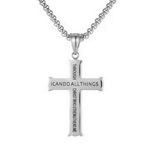 Load image into Gallery viewer, Philippians 4:13 Bible Verse Cross Pendant Men's Stainless Steel Christian Cross Necklace