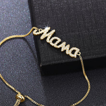 Load image into Gallery viewer, Letter Design "MaMa" Round Cubic Zirconia Hand Cuff Bracelet Bangle for Girls Ladies, Fashion Jewellery