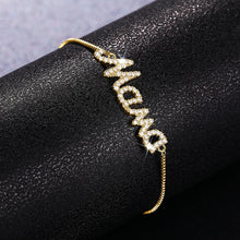 Load image into Gallery viewer, Letter Design "MaMa" Round Cubic Zirconia Hand Cuff Bracelet Bangle for Girls Ladies, Fashion Jewellery