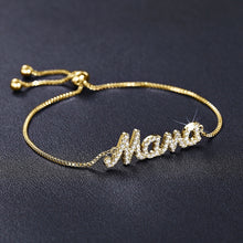 Load image into Gallery viewer, Letter Design "MaMa" Round Cubic Zirconia Hand Cuff Bracelet Bangle for Girls Ladies, Fashion Jewellery