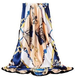 Scarf Shack Women’s Silk Feel Square Hair Neck Scarf Sleeping Headscarf, Multicolour Designer Chains Print Fashion Bandana
