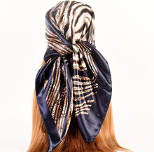 Load image into Gallery viewer, Scarf Shack Women’s Silk Feel Square Hair Neck Scarf Sleeping Headscarf, Striped Leopard Animal Print Fashion Bandana