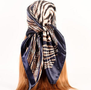 Scarf Shack Women’s Silk Feel Square Hair Neck Scarf Sleeping Headscarf, Striped Leopard Animal Print Fashion Bandana