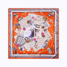 Load image into Gallery viewer, Scarf Shack Women’s Silk Feel Square Hair Neck Scarf Sleeping Headscarf, Vintage Style Envelope &amp; Fashion Illustration Print Fashion Bandana