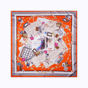 Scarf Shack Women’s Silk Feel Square Hair Neck Scarf Sleeping Headscarf, Vintage Style Envelope & Fashion Illustration Print Fashion Bandana