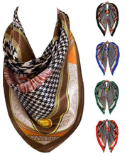 Load image into Gallery viewer, Women’s Houndstooth Print Silk Scarf Satin Large Square Bandana Neck Hair Scarf, Beach Bandanas, Head Scarves, Neckerchief
