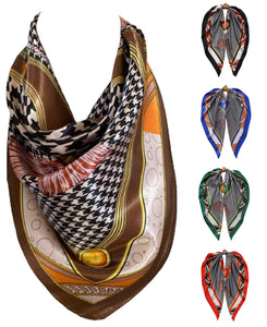 Women’s Houndstooth Print Silk Scarf Satin Large Square Bandana Neck Hair Scarf, Beach Bandanas, Head Scarves, Neckerchief