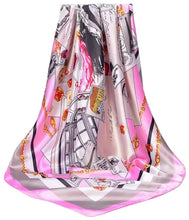 Load image into Gallery viewer, Scarf Shack Women’s Silk Feel Square Hair Neck Scarf Sleeping Headscarf, Vintage Style Envelope &amp; Fashion Illustration Print Fashion Bandana