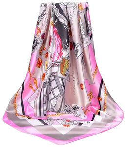Scarf Shack Women’s Silk Feel Square Hair Neck Scarf Sleeping Headscarf, Vintage Style Envelope & Fashion Illustration Print Fashion Bandana