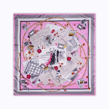 Load image into Gallery viewer, Scarf Shack Women’s Silk Feel Square Hair Neck Scarf Sleeping Headscarf, Vintage Style Envelope &amp; Fashion Illustration Print Fashion Bandana