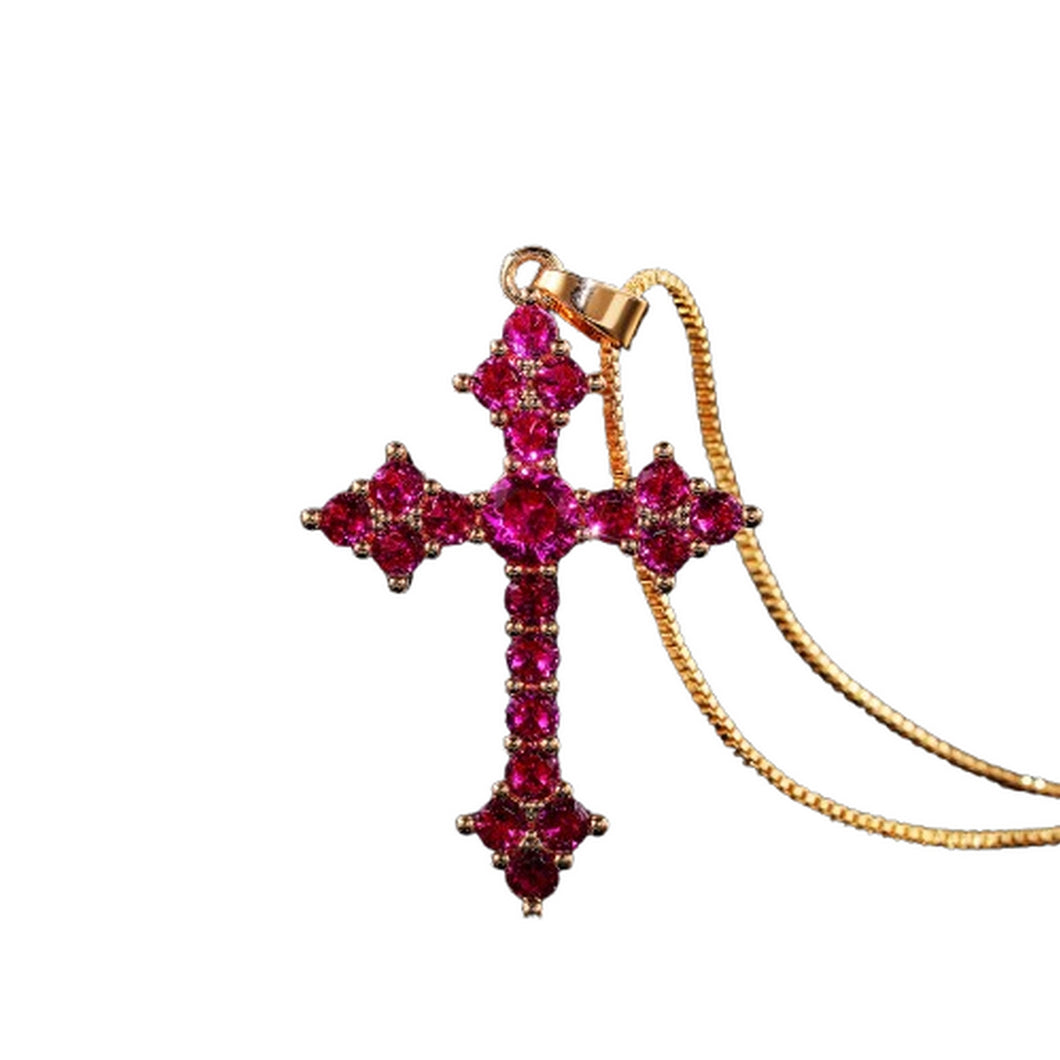 Women’s Crystal Cross Pendant Necklace – Gold-Tone Chain Religious Jewelry Gift for Everyday Wear