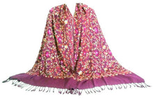 Load image into Gallery viewer, Scarf Shack Women’s Pakistani Aari Work Embroidered Shawl – Floral Jaal Design, Pashmina Feel Lightweight Warm Scarf Wrap Stole Head Scarves